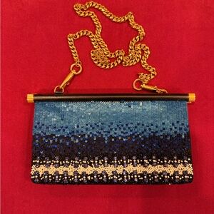 VALENTINO Blue Black leather Sequin Clutch Ombré Sapphire clutch NEW NWT